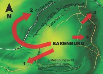 Karten Abbildung der Barenburg mit Fluchtbewegungen (nach Cosack) (Bild: Oktavian Bartoszewski)